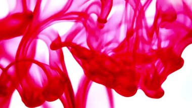 Suya renkli mürekkeplerle akan canlı renklere sahip soyut video. Kompozisyon mavi, kırmızı, yeşil ve sarı tonlarından oluşur. Hafif bir arkaplanda harmanlanır ve kıvrılır.