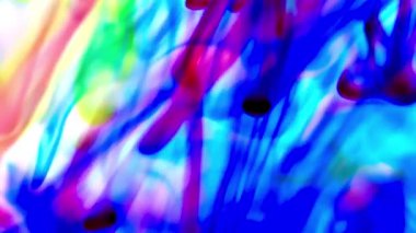Suya renkli mürekkeplerle akan canlı renklere sahip soyut video. Kompozisyon mavi, kırmızı, yeşil ve sarı tonlarından oluşur. Hafif bir arkaplanda harmanlanır ve kıvrılır.