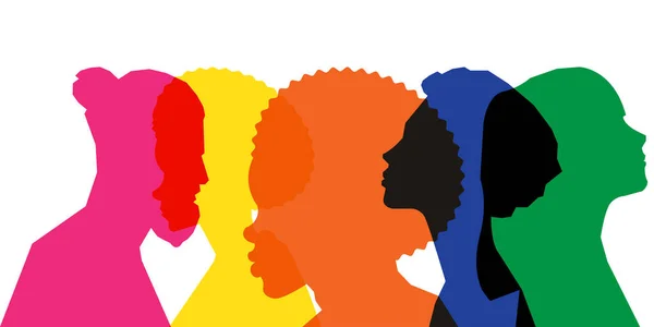 Personas Silueta Colores Exposición Múltiple Concepto Diversidad Trabajo Equipo — Vector de stock