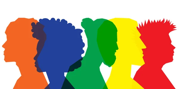 色のシルエットの人々 複数の露出 多様性とチームワークの概念 — ストックベクタ