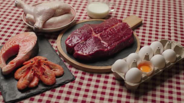 Pois Chiches Main Avec Des Aliments Protéinés Sur Table Produits — Video