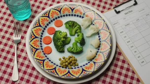 Broccoli Fork Close Hand Holding Broccoli Dish Vegetables Top View — Stock Video