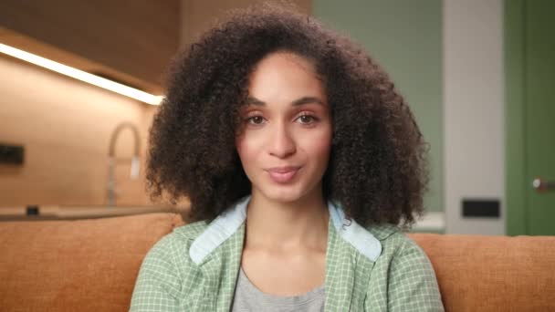 Smiling Mixed Race Woman Portrait Confident 20S Female Laughing Looking — Videoclip de stoc