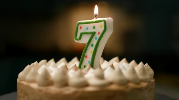 Świeca Numer Rotacji Tortu Urodzinowego Święto Siódmej Rocznicy Zamknij Się — Wideo stockowe