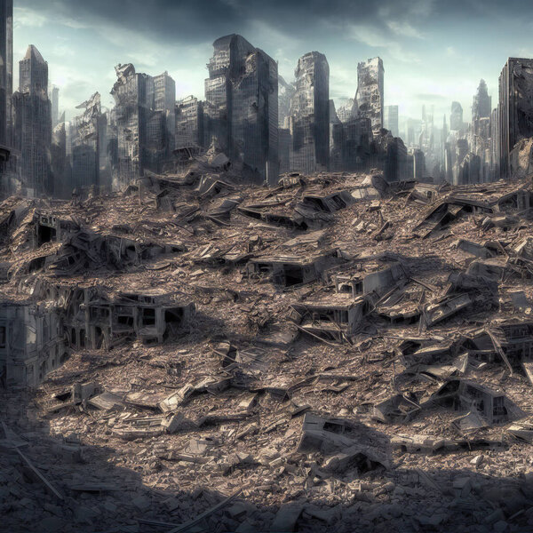 Illustration Of A Modern City Demolished By A Natural Disaster or War