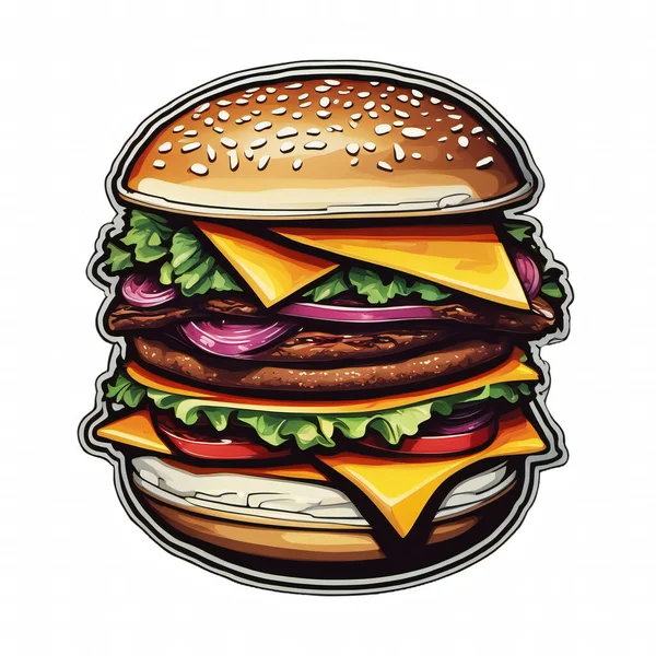 Cyfrowa Ilustracja Cheeseburgera Może Być Używana Jako Naklejka Białe Tło — Zdjęcie stockowe