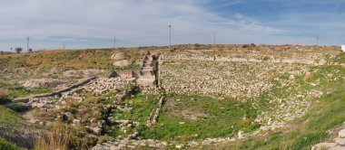 Magarsus Ancient City, Adana, Türkiye 'de Geniş Açı Tiyatro Harabeleri Görünümü