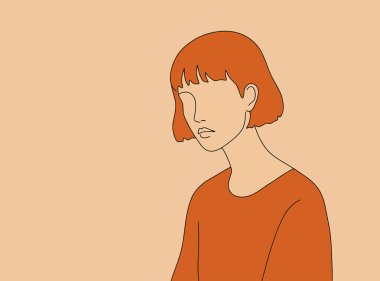  Açık renk saçlı, turuncu süveter giyen, hafif brendi arka planında duran isimsiz bir kızın resmi.