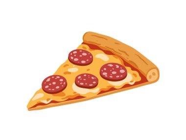 Beyaz arka planda izole edilmiş salamlı pizza dilimi.