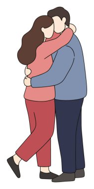 Beyaz arka planda birbirine sarılan bir çiftin minimalist çizimi.