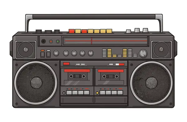 Vintage Boombox Illustration (Taşınabilir Müzik Oynatıcı), Beyaz Arkaplanda İzole Edildi