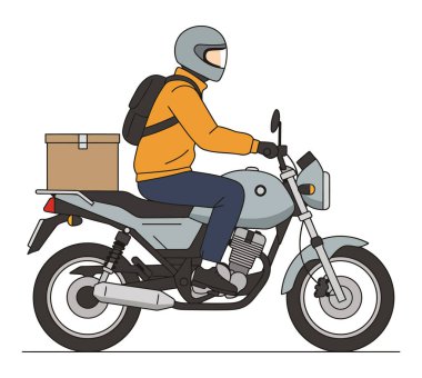 Motosikletli bir kuryenin beyaz arka plandaki görüntüsü