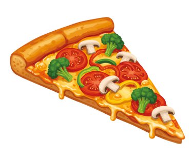 Tek dilim sebzeli pizza, beyaz arka planda izole edilmiş.