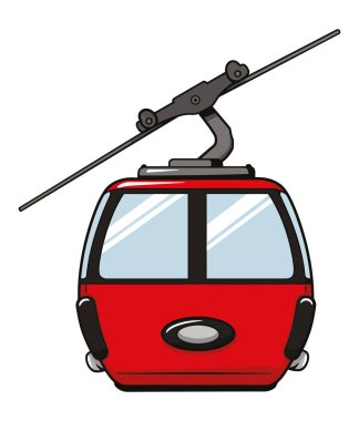 Beyaz arkaplanda izole edilmiş kırmızı bir teleferik (teleferik) tasviri