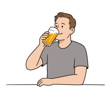 Beyaz arka planda izole edilmiş, camdan bira içen genç bir erkek resmi.