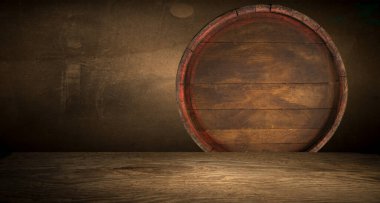 Bir kupa bira, buğday kulağı, yeşil zıpır ve ahşap bir arka planda bira fıçısı. Yüksek kalite fotoğraf