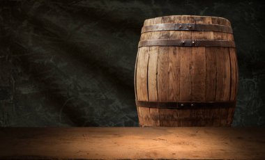 Fıçının arka planı ve eski ahşap bir masa. Yüksek kalite fotoğraf. Yüksek kalite fotoğraf