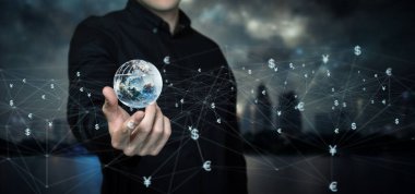 Dünyada internet kullanarak para ticareti kavramı.
