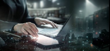 Concept of work using mobile computers and modern technologies in business.