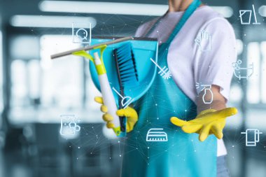 Yenilikçi sanal platform kavramı. Temizlikçilerin temizlik hizmetleri sunduğu yer..