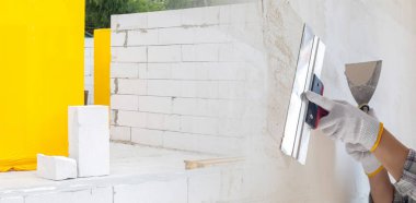 Azı dişi işi kavramı. Bir yüzeyi spatula kullanarak düzleştirme ve alçılama kavramı.