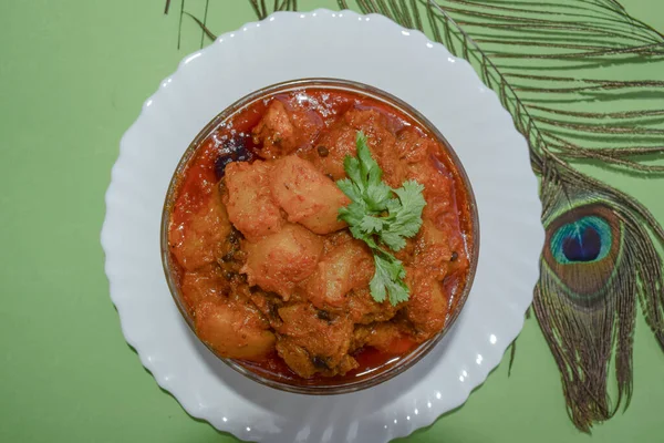 Delicioso Plato Curry Patata Picante Conocido Como Aloo Sabji Plato — Foto de Stock