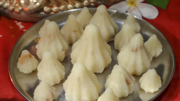 Traditionelle Modak Indische Süßigkeiten Die Gott Ganesha Während Des Ganesh — Stockfoto