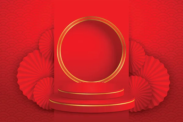 Podios Redondos Diseño Escenario Estilo Chino Para Festival Año Nuevo — Archivo Imágenes Vectoriales