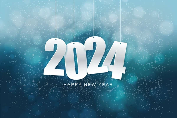 Happy New Year 2024 Hanging White Paper Number Confetti Colorful — Archivo Imágenes Vectoriales