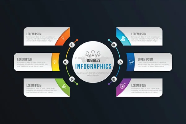 Business Infographic Circle Shape Six Option Process Step Presentation Can — Wektor stockowy
