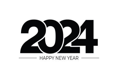 Mutlu yıllar 2024 metin tasarımı. Broşür tasarım şablonu, kart, afiş için. Vektör çizimi. Beyaz arkaplanda izole.