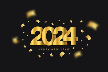 2024 Happy New Year elegant design - vector illustration of golden 2024 logo numbers on black background - perfect typography for 2024 save the date luxury designs and new year celebration. clipart