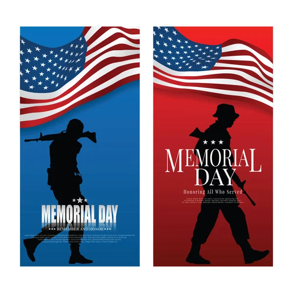 Memorial Day Remember Honour United States Flag Soldat Holding Gun – stockvektor