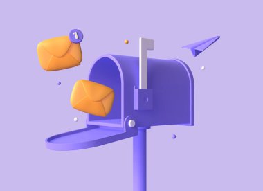 3d icon of mailbox and envelope in cartoon style. the concept of receiving notification, mailing. design for banner decoration for marketing. 3d rendering clipart