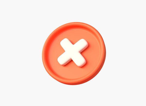 3d red cross icon. symbol of cancellation, prohibition or error. cartoon style illustration isolated on white background. 3d rendering