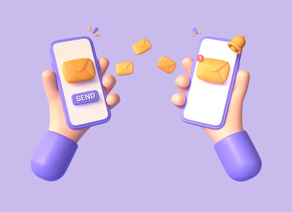 Karikatür Karakteri Ekranında Zarf Olan Akıllı Bir Telefonu Çizgi Film — Stok fotoğraf