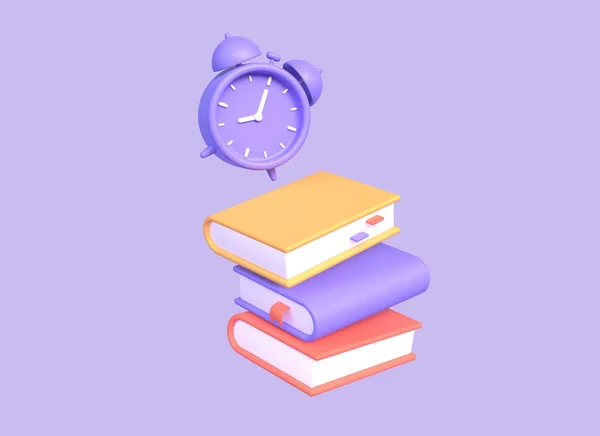 Reloj Despertador Libros Con Marcadores Vuelo Concepto Conseguir Una Educación — Foto de Stock
