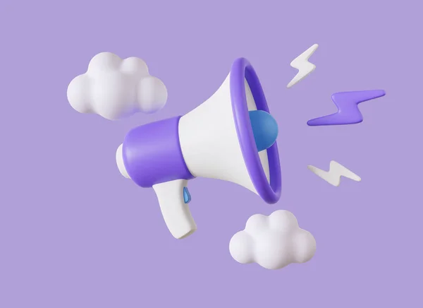 Megaphone Loudspeaker Lightning Clouds Cartoon Style Концепция Продвижения Социальных Медиа — стоковое фото