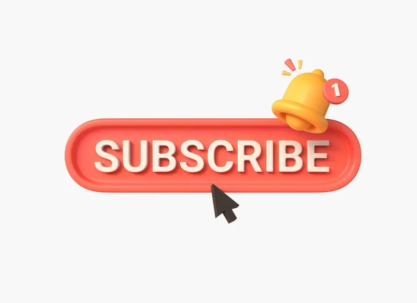 3d subscribe button, bell and mouse pointer in cartoon style. the concept of subscribing to a channel, blog or newsletter. illustration for marketing isolated on belmo background.3d rendering