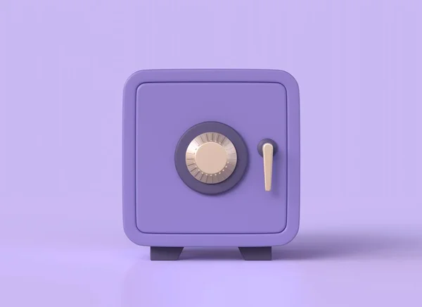 3d safe in cartoon style. the concept of safe storage of money, bank deposit. illustration isolated on purple background. 3d rendering