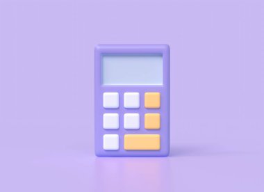 3d calculator icon in cartoon style. illustration isolated on purple background. 3d rendering
