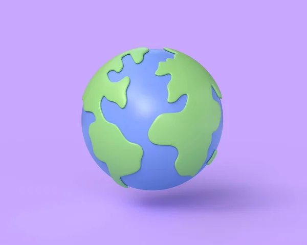 3D卡通风格的行星地球图标 行星地球日或环境日的概念 在紫色背景上孤立的图解 3D渲染 — 图库照片