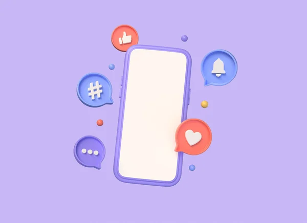 Mobile Phone Social Media Notifications Thumbs Heart Bell Speech Bubble — Stock Photo, Image