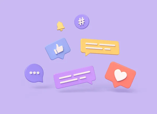 Notifications Speech Bubbles Chat Icons Thumbs Hearts Cartoon Style Concept — Stock Photo, Image