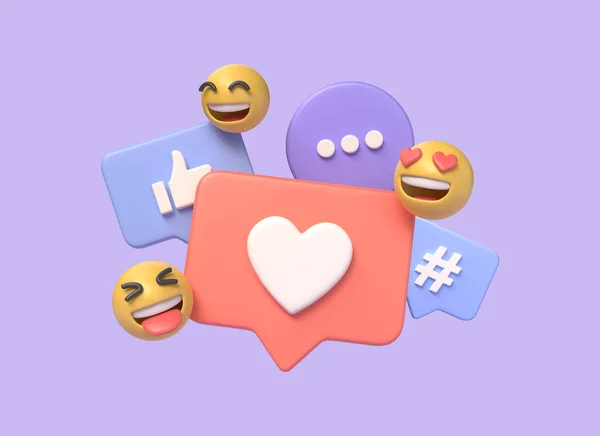 Notification Icons Heart Thumbs Hashtag Speech Bubble Social Media Communication — Stock Photo, Image