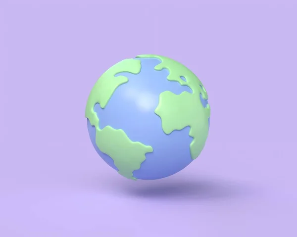 3D卡通风格的行星地球图标 行星地球日或环境日的概念 在紫色背景上孤立的图解 3D渲染 — 图库照片