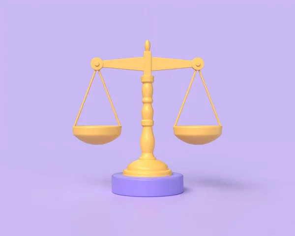 公正的尺度 平衡与正义 法律概念 3D渲染说明 卡通简约风格 — 图库照片