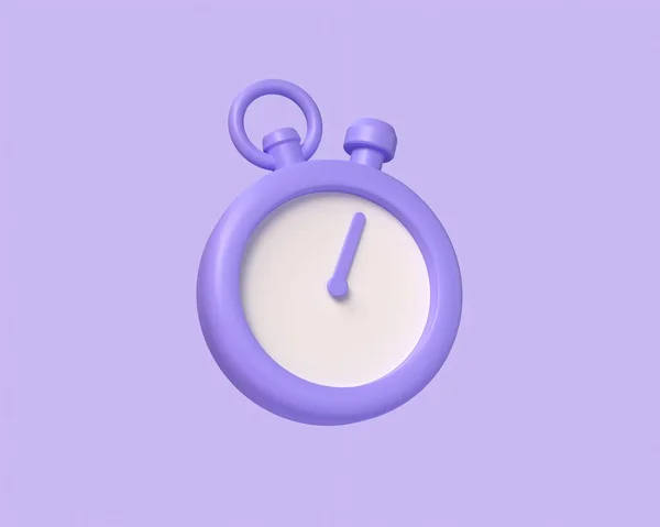 3d stopwatch icon in minimalistic cartoon style. timer illustration on isolated on purple background. 3d rendering