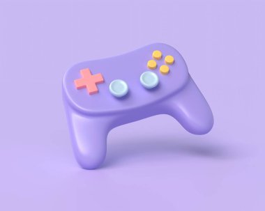 3D mor oyun sahası, joystick, eğlence oyun süreci sembolü. 3d resimleme