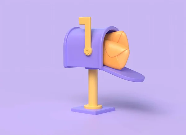 3D漫画风格的邮箱和信封图标 接收通知 邮寄的概念 用于营销的横幅装饰设计 3D渲染 — 图库照片